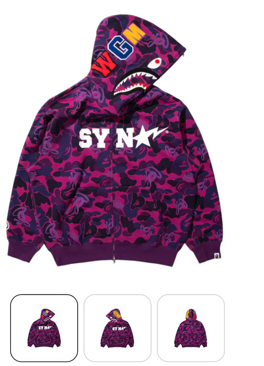 BAPE X SPOTIFY BY CENTRAL CEE CAMO SHARK FULL ZIP HOODIE MENS
