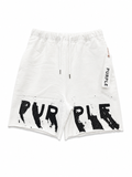 PURPLE PAINTED WORDMARK SWEATSHORTS