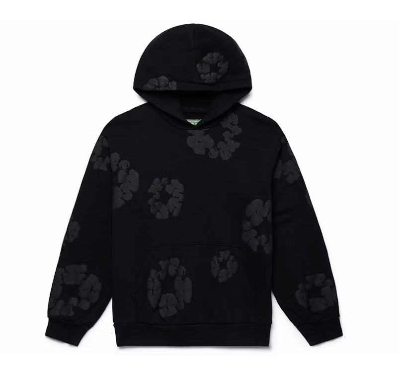 Hoodie en denim Tears Cotton Wreath en negro monocromático