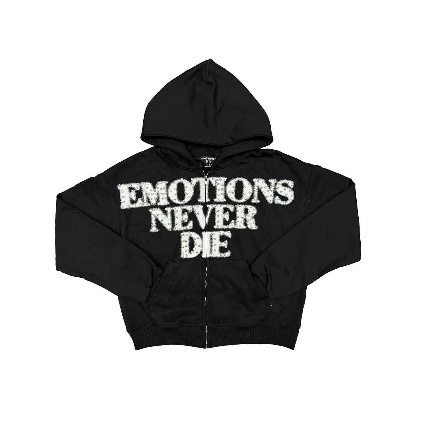 MIX EMOTIONS Black ‘End’ Rhinestone hoodie