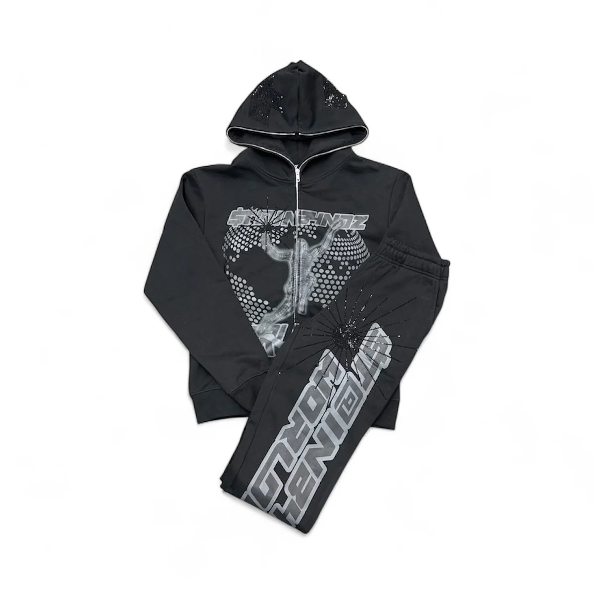 SB Studios "Worldwide" Black Rhinestone Sweatsuit
