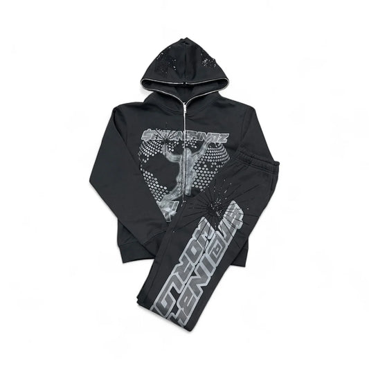 SB Studios "Worldwide" Black Rhinestone Sweatsuit