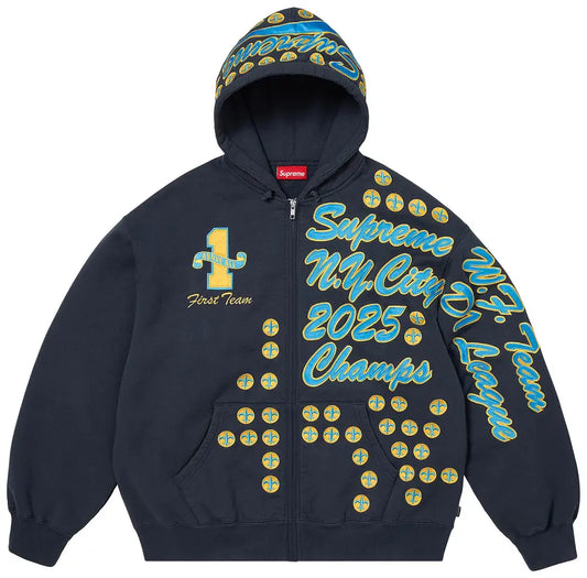 Supreme League Champs Zip Up Hooded Sweatshirt 'Navy'